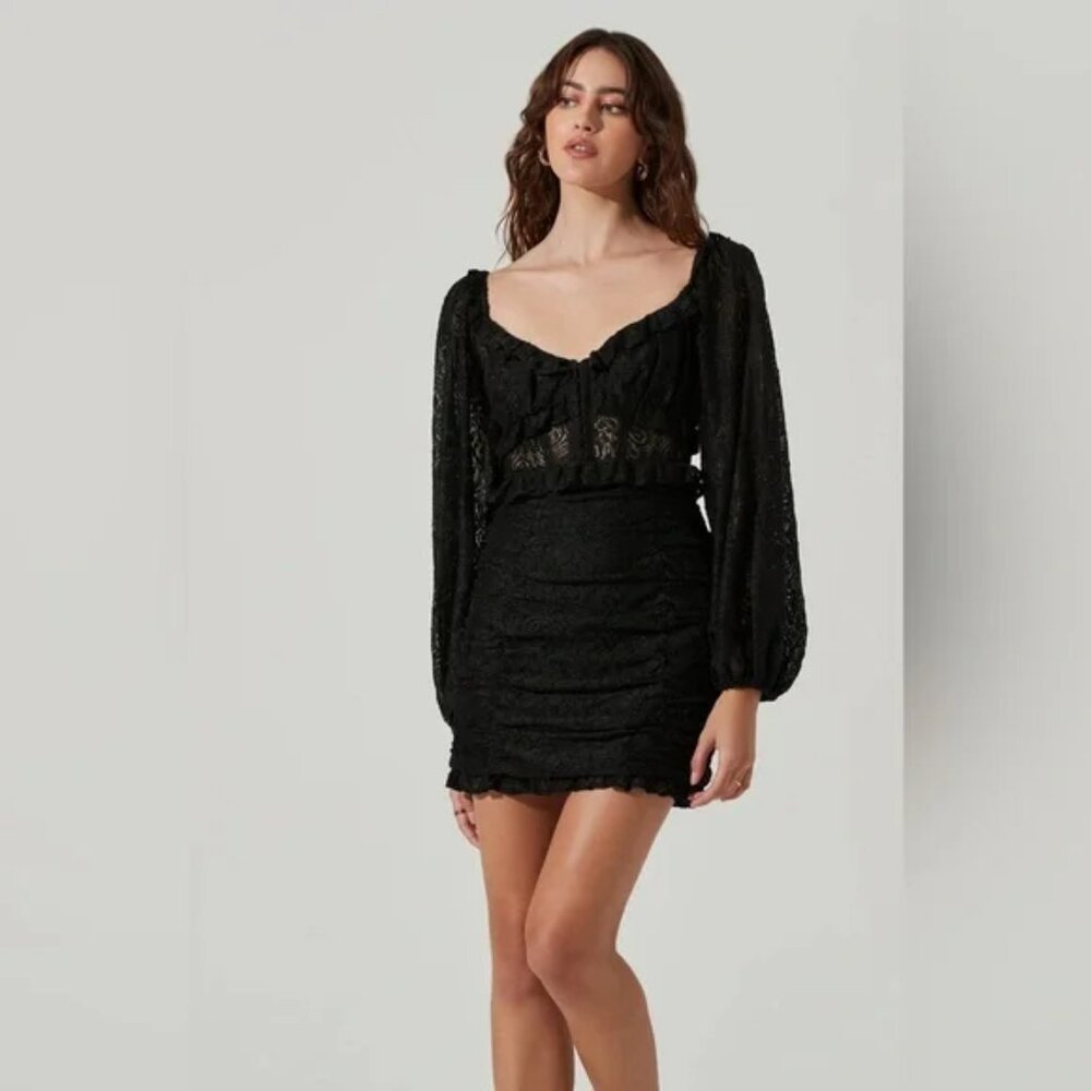 NWT ASTR the Label Chrisley Lace Corset Long Sleeve Mini Dress in Black